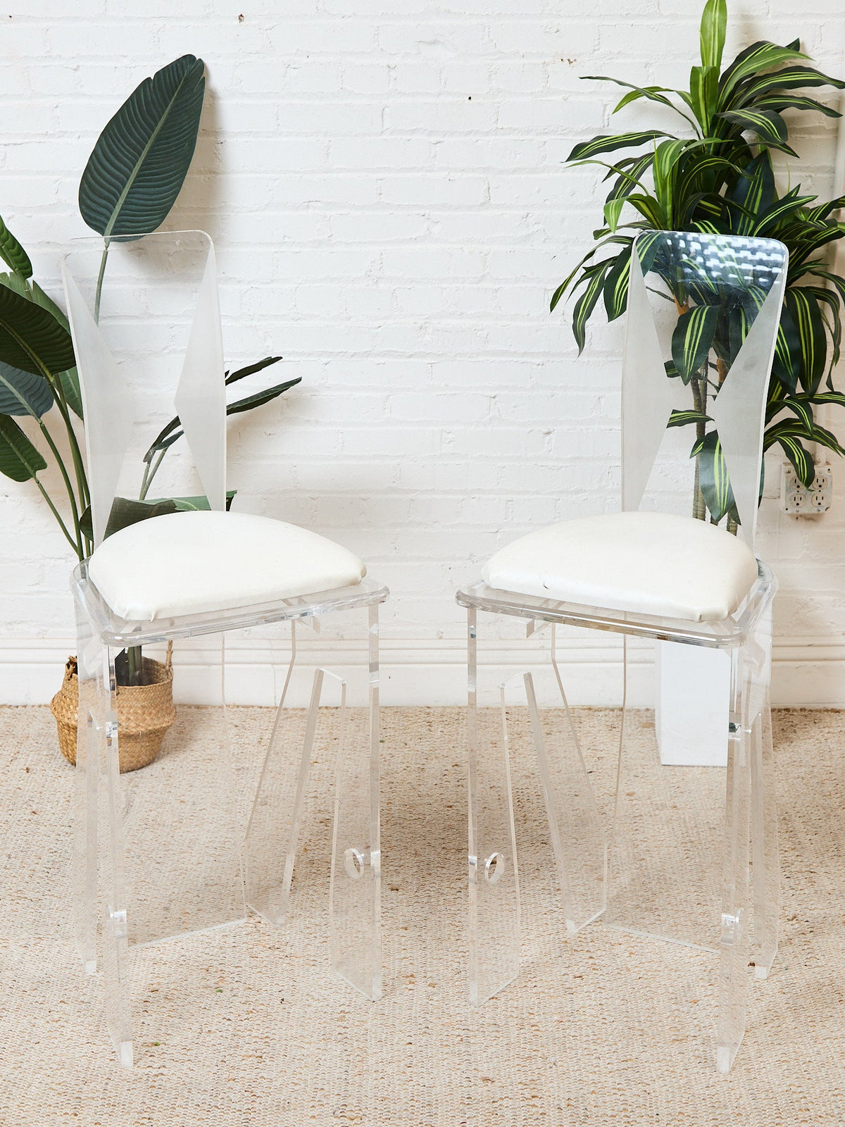 1970s Pair MCM Lucite Bar Chairs / Stools by Hill Manufacturing Co.