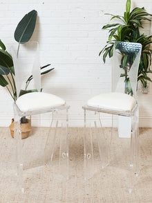 1970s Pair MCM Lucite Bar Chairs / Stools by Hill Manufacturing Co.