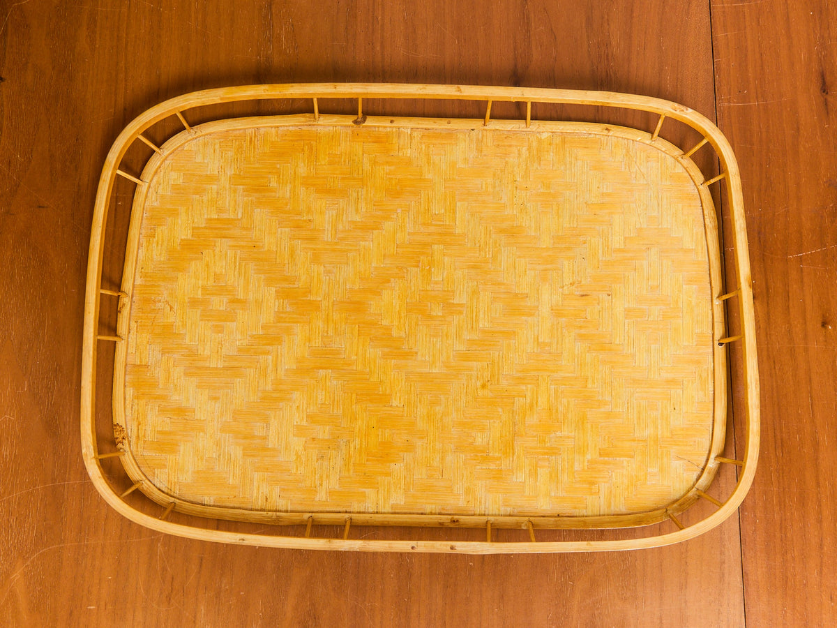 Vintage Bamboo and Wood Lap Tray 1980s Serving Tray Elegant Woven Design