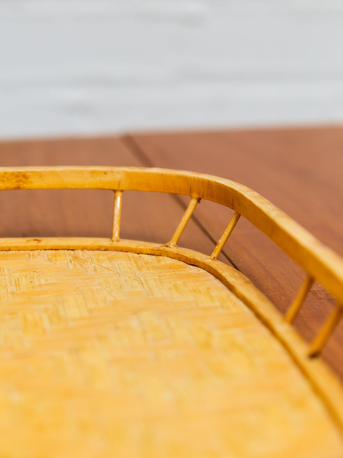 Vintage Bamboo and Wood Lap Tray 1980s Serving Tray Elegant Woven Design