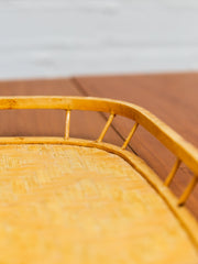 Vintage Bamboo and Wood Lap Tray 1980s Serving Tray Elegant Woven Design