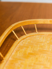 Vintage Bamboo and Wood Lap Tray 1980s Serving Tray Elegant Woven Design