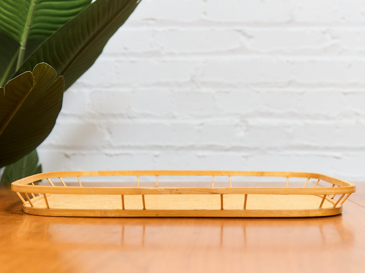 Vintage Bamboo and Wood Lap Tray 1980s Serving Tray Elegant Woven Design