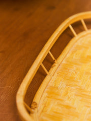 Vintage Bamboo and Wood Lap Tray 1980s Serving Tray Elegant Woven Design