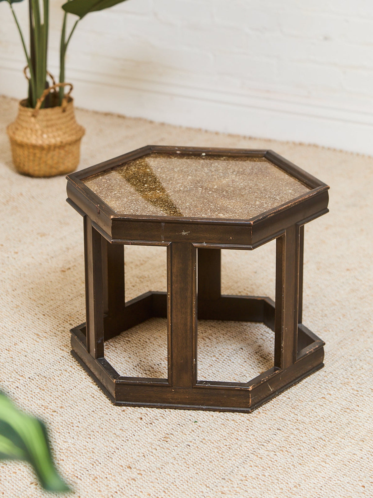 Hexagon Side Table Brown Saltman