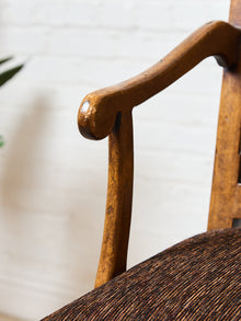 Vintage Wood Bar Stools with Upholstered Seats, Classic Transitional Pair