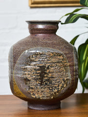 Red and Blue Reactive Glaze and Sand Finished Ceramic Vase