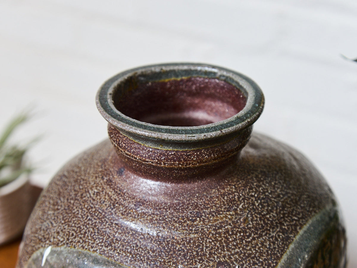 Red and Blue Reactive Glaze and Sand Finished Ceramic Vase