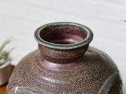 Red and Blue Reactive Glaze and Sand Finished Ceramic Vase