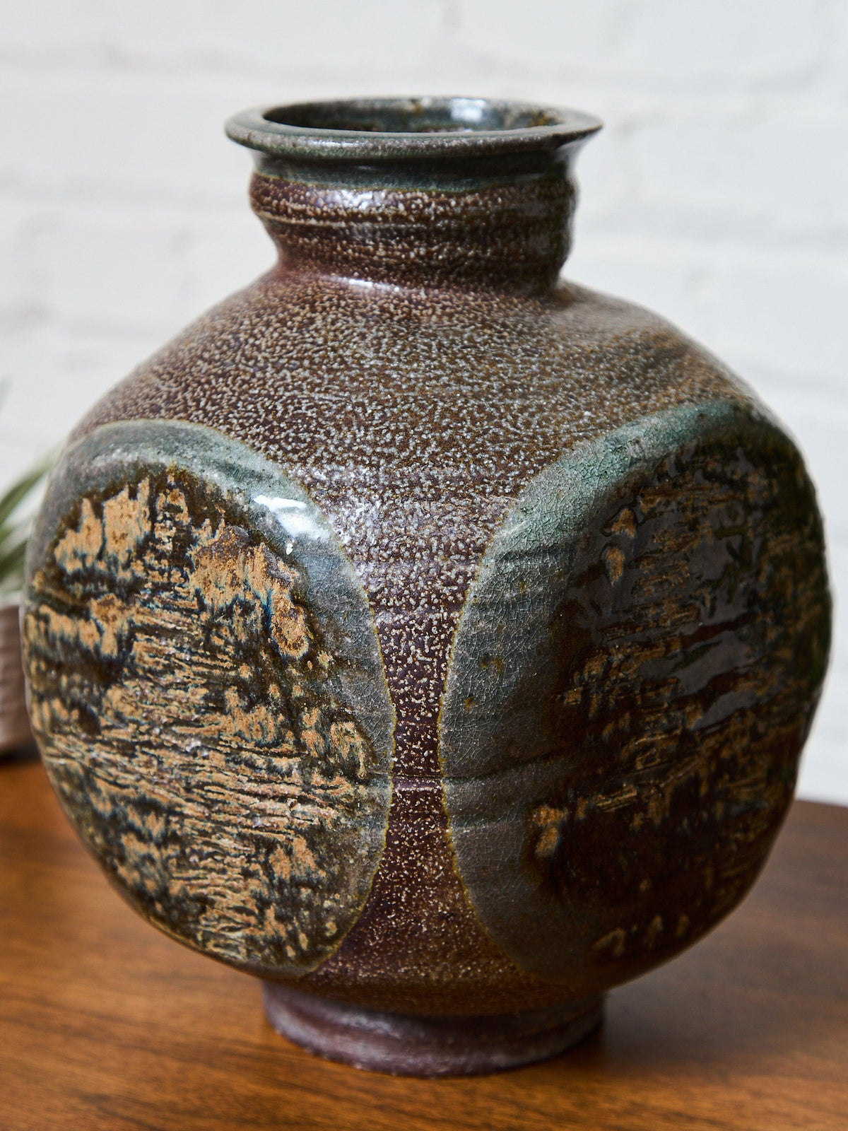 Red and Blue Reactive Glaze and Sand Finished Ceramic Vase