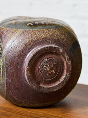 Red and Blue Reactive Glaze and Sand Finished Ceramic Vase