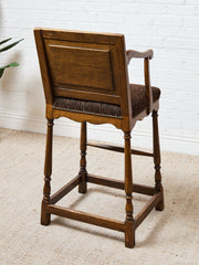 Vintage Wood Bar Stools with Upholstered Seats, Classic Transitional Pair