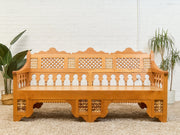 Beautiful Moroccan Unstained Hand Carved Wooden Sofa with Moucharabieh Paneling
