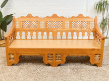 Beautiful Moroccan Unstained Hand Carved Wooden Sofa with Moucharabieh Paneling