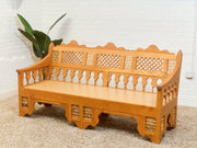 Beautiful Moroccan Unstained Hand Carved Wooden Sofa with Moucharabieh Paneling
