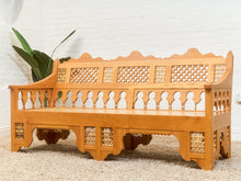 Beautiful Moroccan Unstained Hand Carved Wooden Sofa with Moucharabieh Paneling