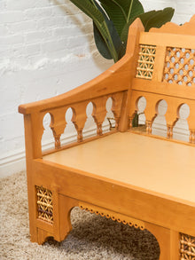 Beautiful Moroccan Unstained Hand Carved Wooden Sofa with Moucharabieh Paneling
