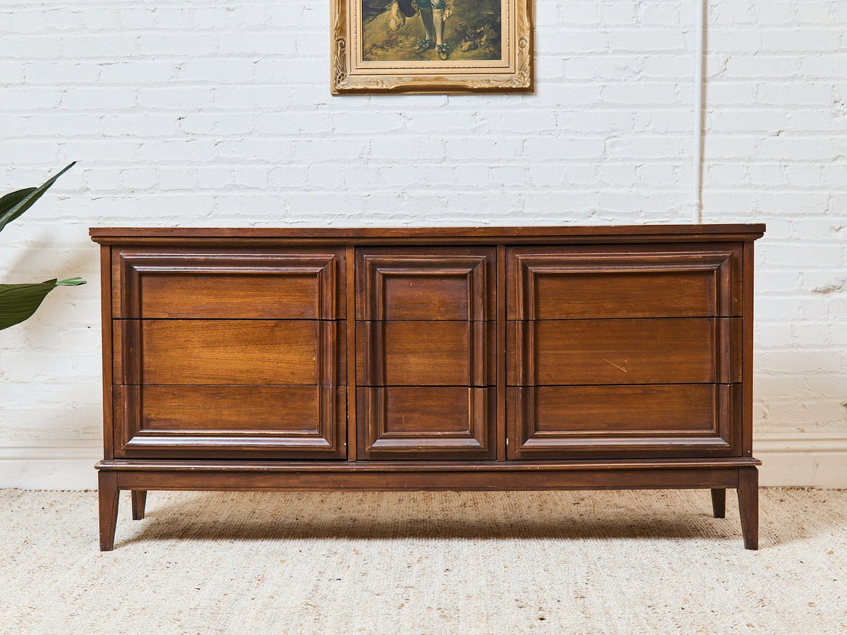 Vintage Mid-Century Framed Walnut 9-Drawer Dresser