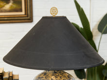 Blue and White Floral Ceramic Table Lamp with Charcoal Shade
