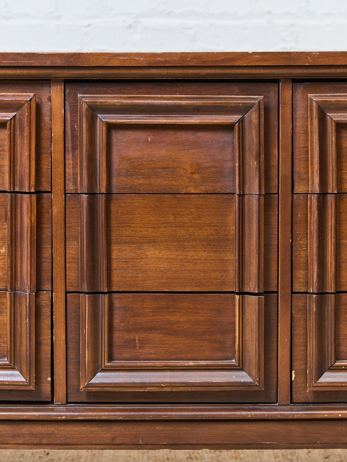 Vintage Mid-Century Framed Walnut 9-Drawer Dresser