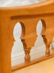 Beautiful Moroccan Unstained Hand Carved Wooden Sofa with Moucharabieh Paneling