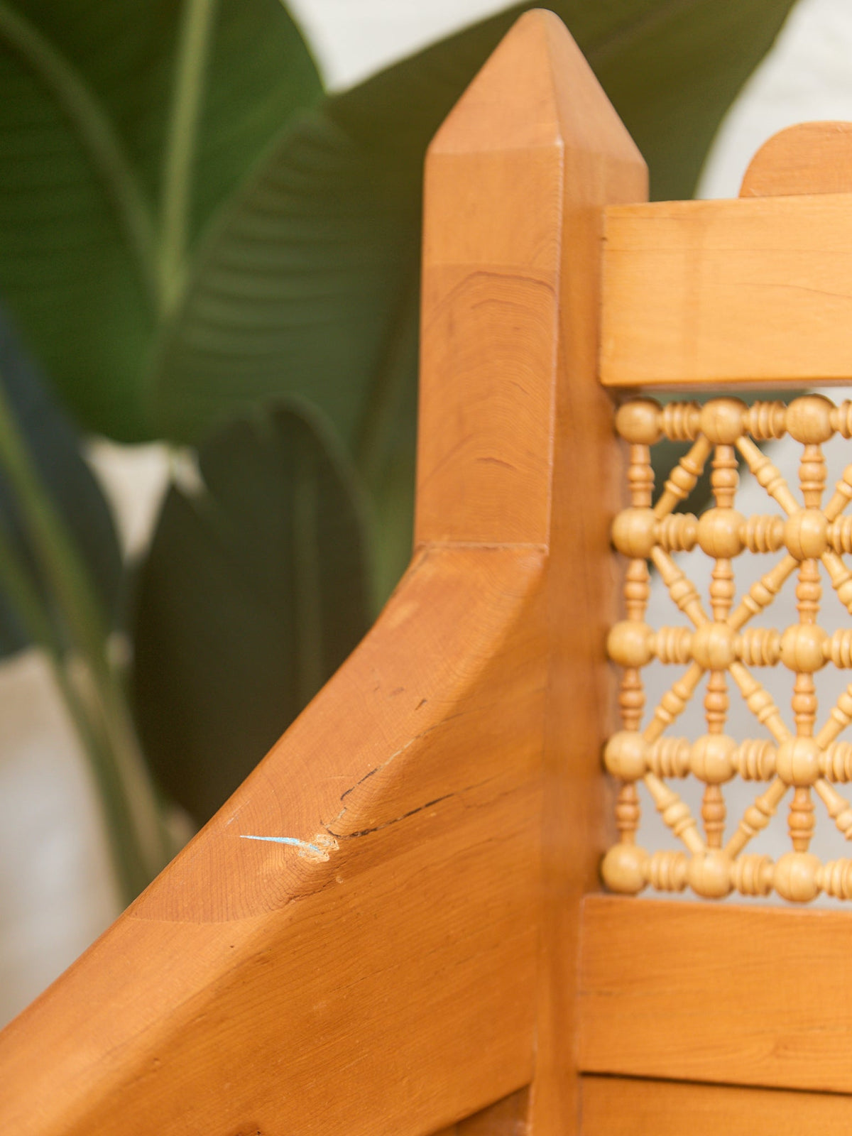 Beautiful Moroccan Unstained Hand Carved Wooden Sofa with Moucharabieh Paneling
