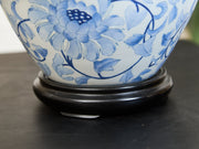 Blue and White Floral Ceramic Table Lamp with Charcoal Shade
