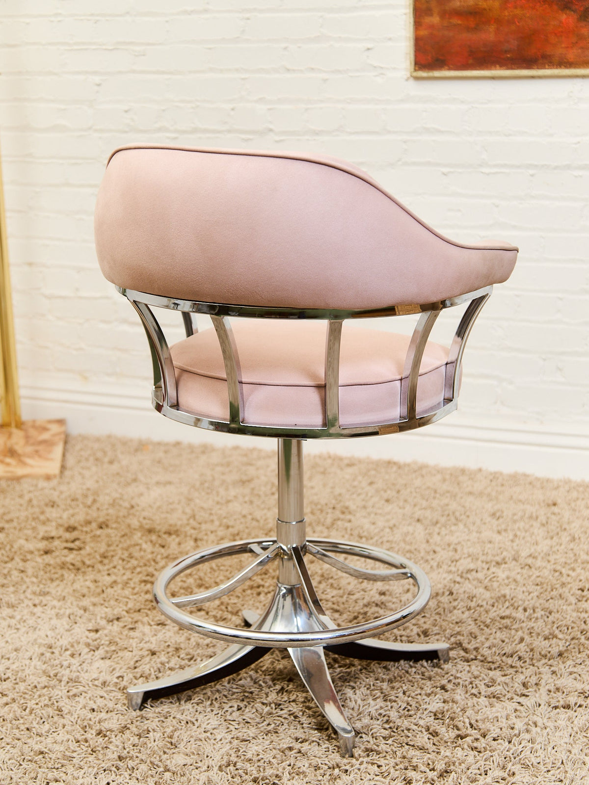 1970’s Chrome Swivel Counter Stool in pink