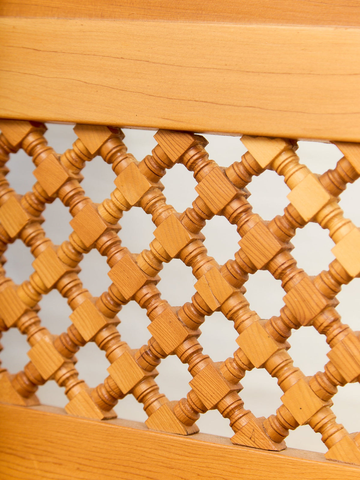 Beautiful Moroccan Unstained Hand Carved Wooden Sofa with Moucharabieh Paneling