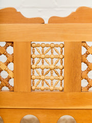 Beautiful Moroccan Unstained Hand Carved Wooden Sofa with Moucharabieh Paneling