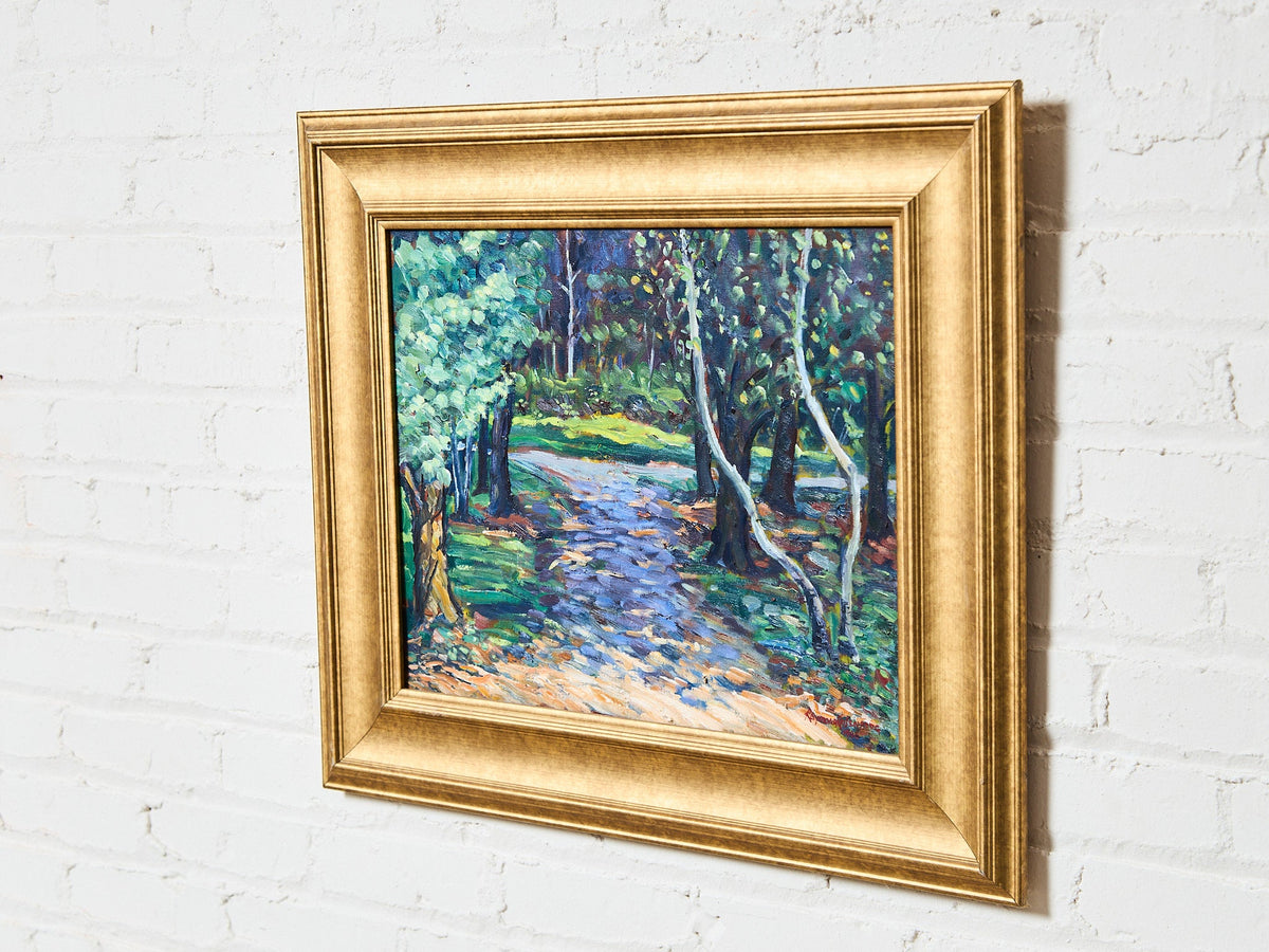 Impressionist Vintage Painting of a Park by Raymond Rosenberg