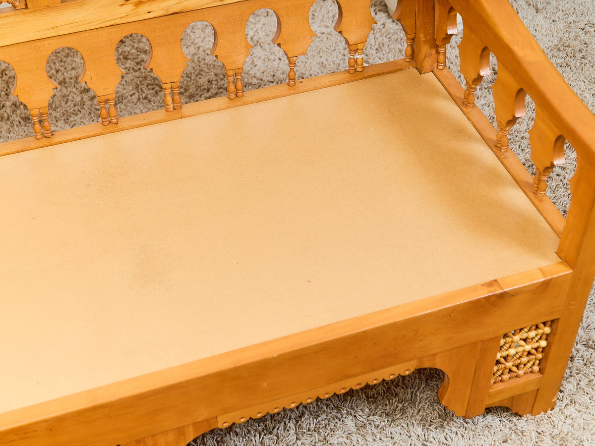 Beautiful Moroccan Unstained Hand Carved Wooden Sofa with Moucharabieh Paneling