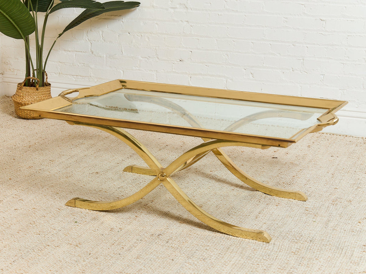 Estate Size Polished Brass Cocktail Coffee Table by La Barge Hollywood Regency