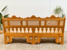 Beautiful Moroccan Unstained Hand Carved Wooden Sofa with Moucharabieh Paneling