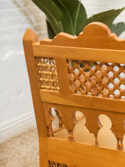 Beautiful Moroccan Unstained Hand Carved Wooden Sofa with Moucharabieh Paneling