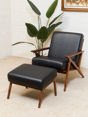 Black Leather Chair and Ottoman