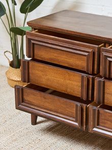 Vintage Mid-Century Framed Walnut 9-Drawer Dresser