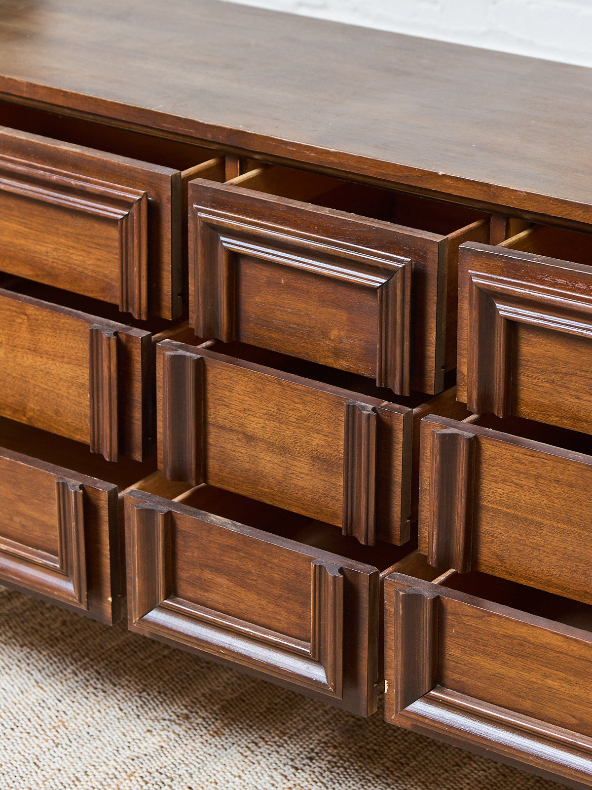 Vintage Mid-Century Framed Walnut 9-Drawer Dresser