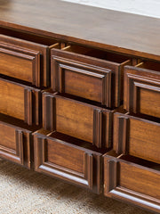 Vintage Mid-Century Framed Walnut 9-Drawer Dresser