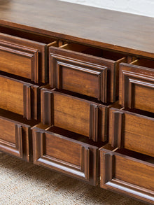 Vintage Mid-Century Framed Walnut 9-Drawer Dresser