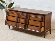 Vintage Mid-Century Framed Walnut 9-Drawer Dresser