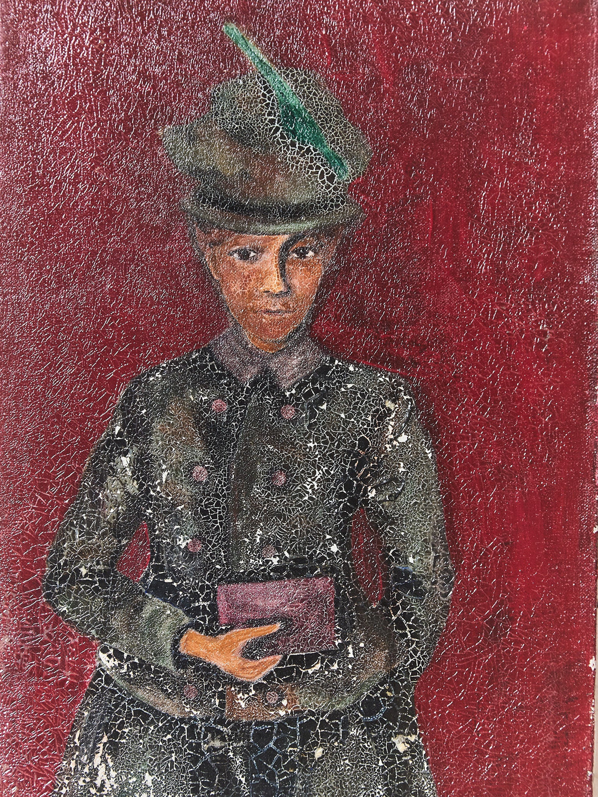 Portrait of a Woman Red Background Oil Painting