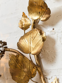 Midcentury Electric Tole Gold Gilt Sconce Leaf & Hydrangea Design Att. Hans Kogl