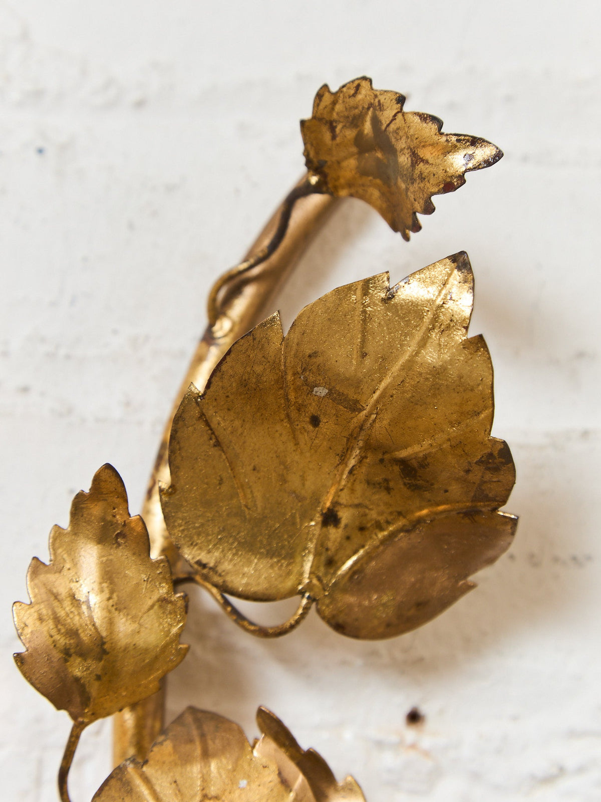 Midcentury Electric Tole Gold Gilt Sconce Leaf & Hydrangea Design Att. Hans Kogl
