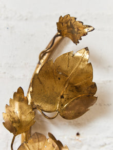 Midcentury Electric Tole Gold Gilt Sconce Leaf & Hydrangea Design Att. Hans Kogl