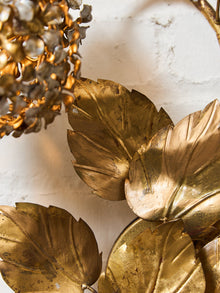 Midcentury Electric Tole Gold Gilt Sconce Leaf & Hydrangea Design Att. Hans Kogl