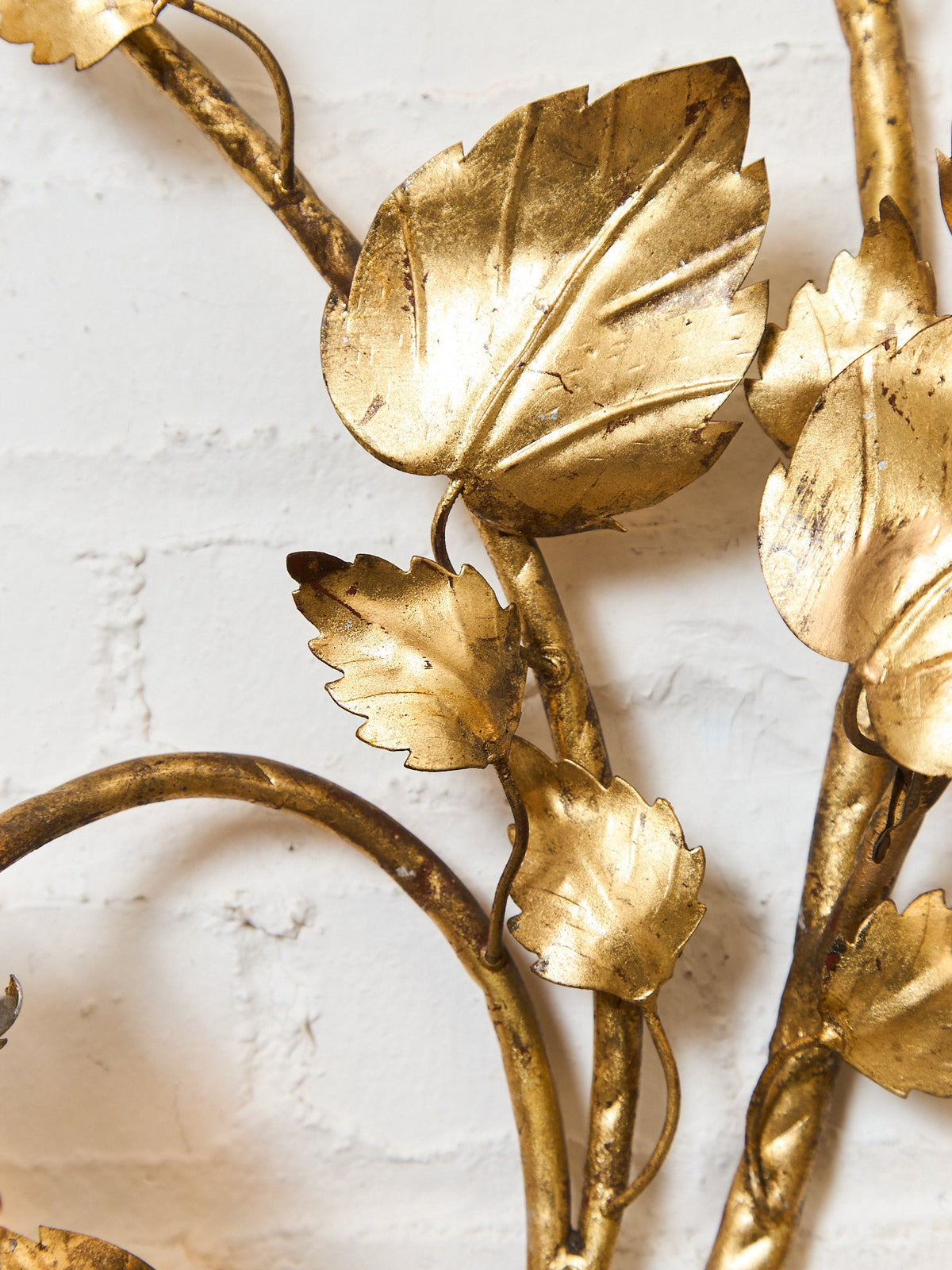 Midcentury Electric Tole Gold Gilt Sconce Leaf & Hydrangea Design Att. Hans Kogl