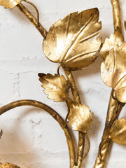 Midcentury Electric Tole Gold Gilt Sconce Leaf & Hydrangea Design Att. Hans Kogl