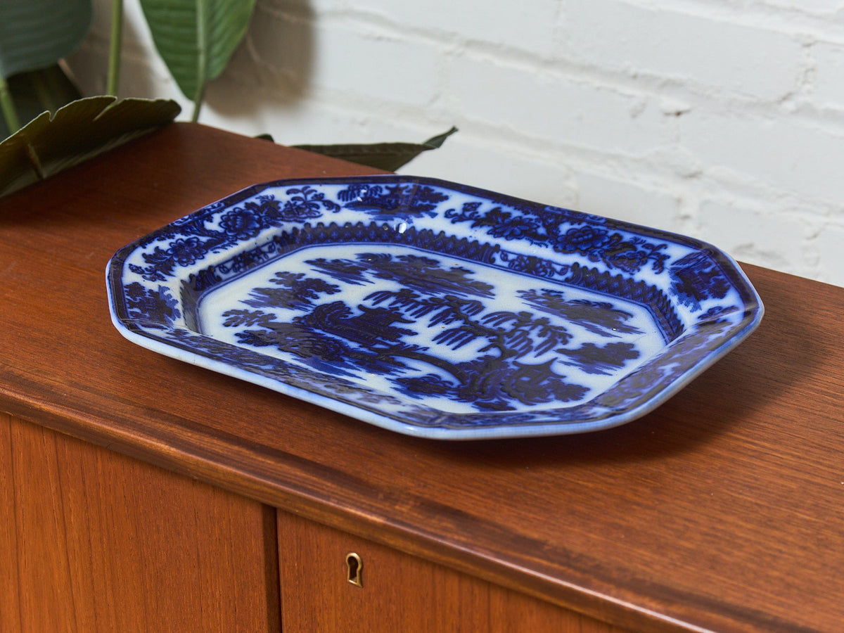 Antique Dark Flow Blue Manilla Staffordshire Platter
