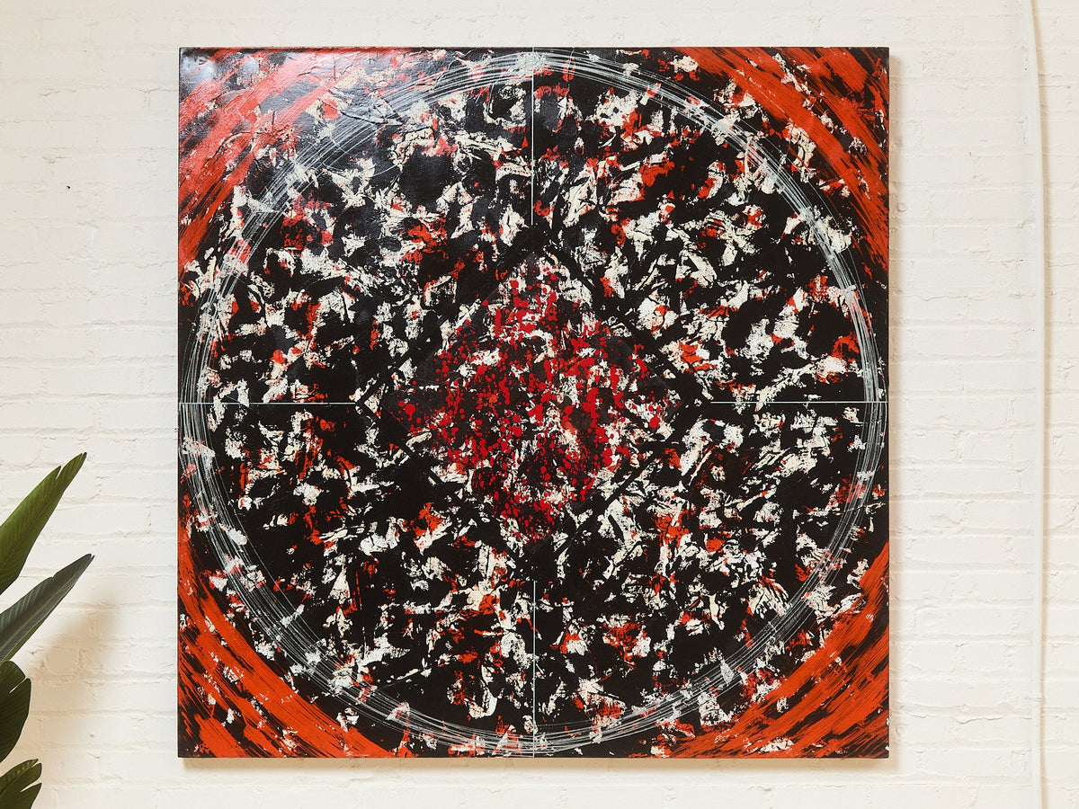 Red Geometric Acrylic Abstract Mandala Museum Painting in Red by Gerald Campbell